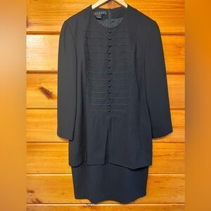 MARIANNA VTG Black Layered Long Sleeve Round Neck Decorative Front Dress 12